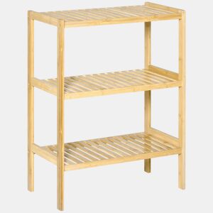 HOMCOM Estante de Bambu de 3 Níveis Móvel Organizador Multifuncional para Casa de Banho Cozinha Sala de Estar 62x33x80cm Natural