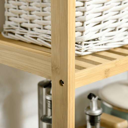 HOMCOM Estante de Bambu de 3 Níveis Móvel Organizador Multifuncional para Casa de Banho Cozinha Sala de Estar 62x33x80cm Natural