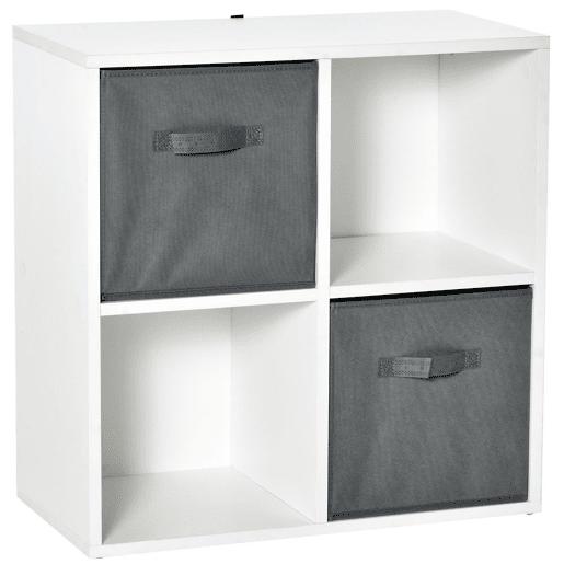 HOMCOM Estante para Livros de 4 Cubos Estante Modular com 2 Cestos Removíveis de TNT para Escritório Estúdio Dormitório 61,5x30x61,5cm Branco e Cinza
