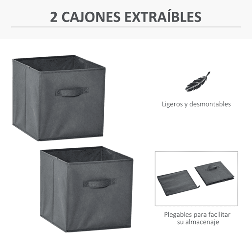 HOMCOM Estante para Livros de 4 Cubos Estante Modular com 2 Cestos Removíveis de TNT para Escritório Estúdio Dormitório 61,5x30x61,5cm Branco e Cinza