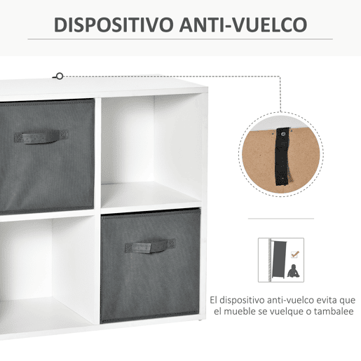 HOMCOM Estante para Livros de 4 Cubos Estante Modular com 2 Cestos Removíveis de TNT para Escritório Estúdio Dormitório 61,5x30x61,5cm Branco e Cinza