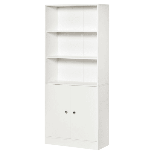 HOMCOM Estante para Livros com 3 Compartimentos Abertos e 1 Armário com Prateleira Ajustável Armazenamento para Sala de Estar Escritório 70x29,5x167 Branco
