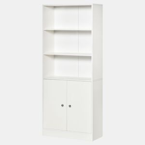 HOMCOM Estante para Livros com 3 Compartimentos Abertos e 1 Armário com Prateleira Ajustável Armazenamento para Sala de Estar Escritório 70x29,5x167 Branco