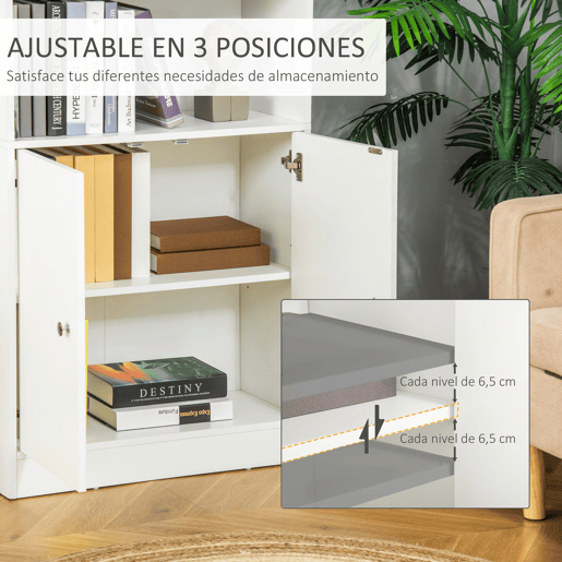 HOMCOM Estante para Livros com 3 Compartimentos Abertos e 1 Armário com Prateleira Ajustável Armazenamento para Sala de Estar Escritório 70x29,5x167 Branco