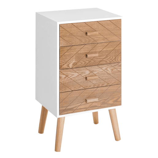 HOMCOM Mesa de Cabeceira com 4 Gavetas Mesa de Cabeceira com Espaço de Armazenamento para Dormitório 40x30x75 cm Branco e Madeira