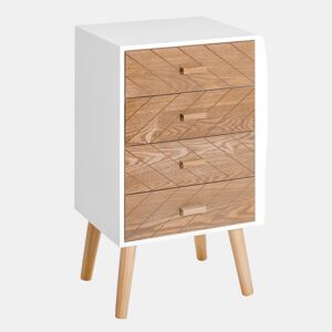 HOMCOM Mesa de Cabeceira com 4 Gavetas Mesa de Cabeceira com Espaço de Armazenamento para Dormitório 40x30x75 cm Branco e Madeira