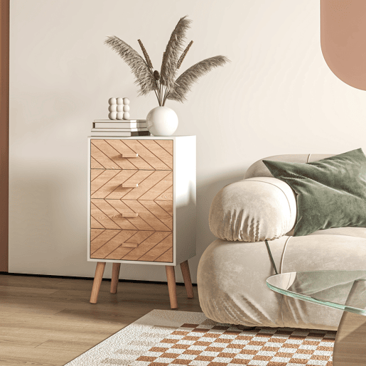 HOMCOM Mesa de Cabeceira com 4 Gavetas Mesa de Cabeceira com Espaço de Armazenamento para Dormitório 40x30x75 cm Branco e Madeira