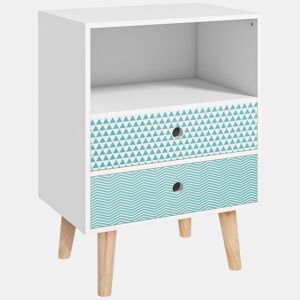 HOMCOM Mesa de Cabeceira com 2 Gavetas e Prateleira Aberta Mesa de Cabeceira Multiuso 45x30x65 cm Branco e Azul
