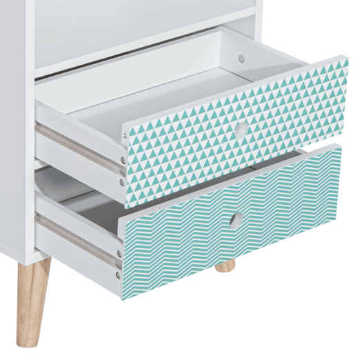 HOMCOM Mesa de Cabeceira com 2 Gavetas e Prateleira Aberta Mesa de Cabeceira Multiuso 45x30x65 cm Branco e Azul