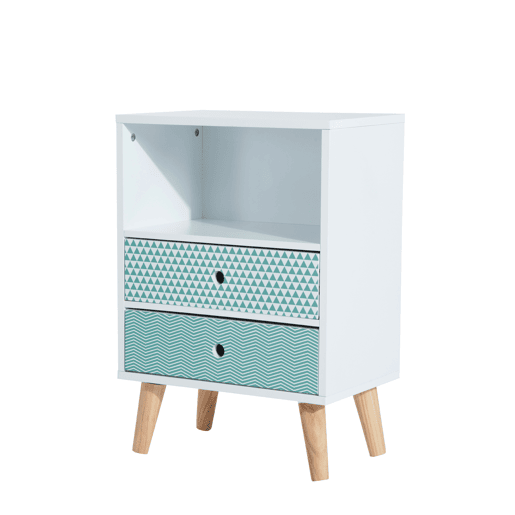 HOMCOM Mesa de Cabeceira com 2 Gavetas e Prateleira Aberta Mesa de Cabeceira Multiuso 45x30x65 cm Branco e Azul