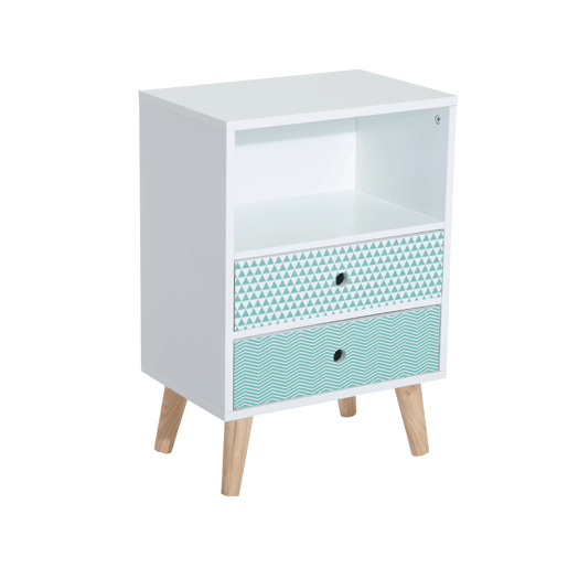 HOMCOM Mesa de Cabeceira com 2 Gavetas e Prateleira Aberta Mesa de Cabeceira Multiuso 45x30x65 cm Branco e Azul