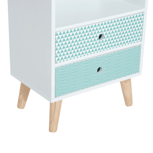HOMCOM Mesa de Cabeceira com 2 Gavetas e Prateleira Aberta Mesa de Cabeceira Multiuso 45x30x65 cm Branco e Azul
