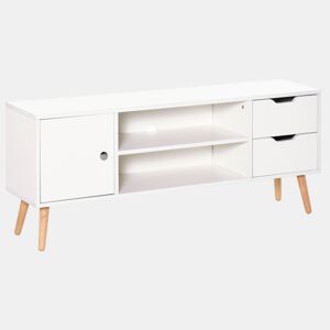 HOMCOM Armário de TV Grande armazenamento com armário prateleiras e gavetas abertas Carga 30 kg 120x28x44 cm Branco