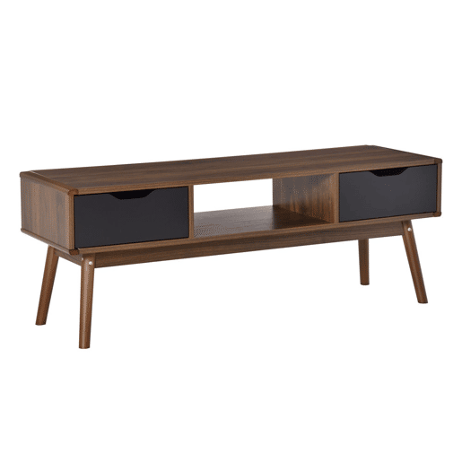 HOMCOM Suporte de TV Mesa da sala de estar para TV de 50 com 2 gavetas e compartimento aberto Estilo Moderno 122x39x46 cm Marrom