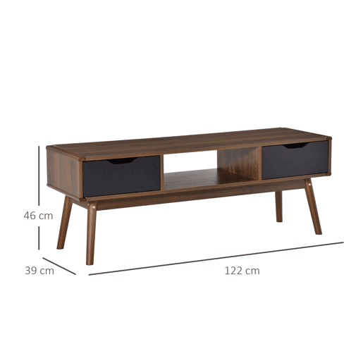 HOMCOM Suporte de TV Mesa da sala de estar para TV de 50 com 2 gavetas e compartimento aberto Estilo Moderno 122x39x46 cm Marrom