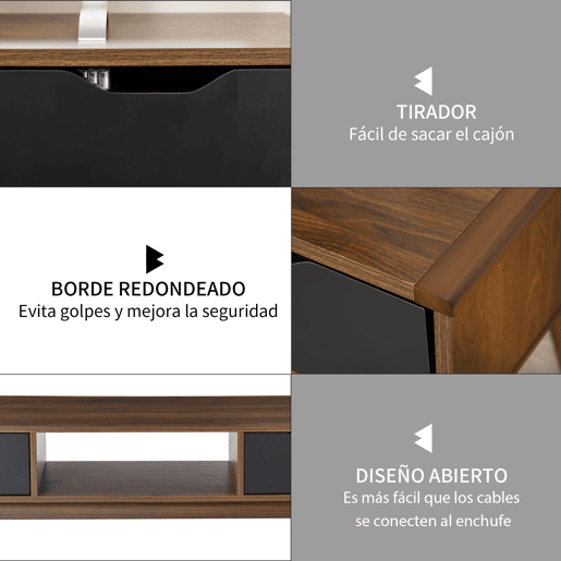 HOMCOM Suporte de TV Mesa da sala de estar para TV de 50 com 2 gavetas e compartimento aberto Estilo Moderno 122x39x46 cm Marrom