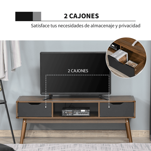 HOMCOM Suporte de TV Mesa da sala de estar para TV de 50 com 2 gavetas e compartimento aberto Estilo Moderno 122x39x46 cm Marrom