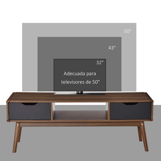 HOMCOM Suporte de TV Mesa da sala de estar para TV de 50 com 2 gavetas e compartimento aberto Estilo Moderno 122x39x46 cm Marrom