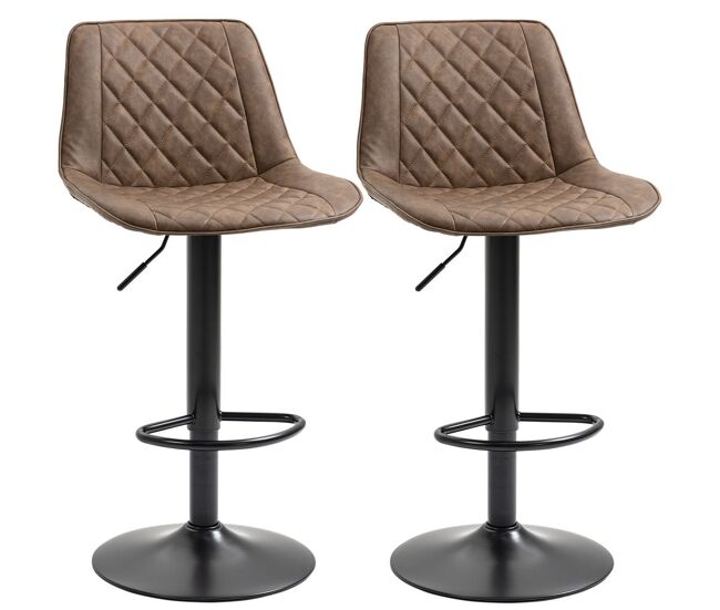 Homcom juego de 2 taburetes de bar giratorios, taburetes altos de cocina con altura ajustable 86-106 cm, sillas altas de cocina, tapizada en cuero sintético, respaldo y reposapiés, marrón