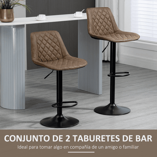 HOMCOM Conjunto de Bancos de Bar Estofados em PU Bancos Altos de Sala de Jantar com Altura Ajustável Assento Giratório e Apoio para os Pés Carga Máxima 120kg 46,5x51x86-106cm Marrom