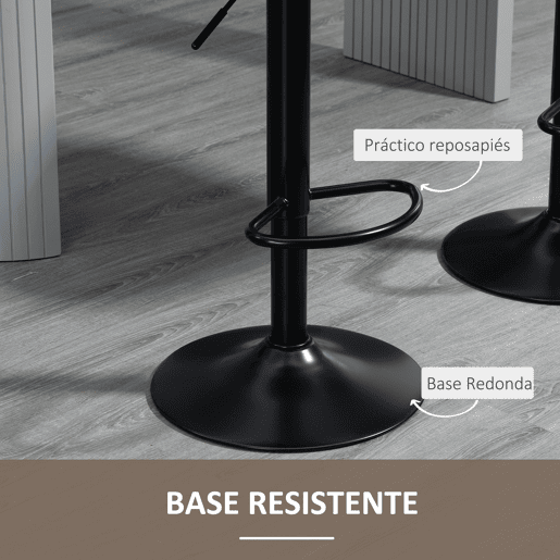 HOMCOM Conjunto de Bancos de Bar Estofados em PU Bancos Altos de Sala de Jantar com Altura Ajustável Assento Giratório e Apoio para os Pés Carga Máxima 120kg 46,5x51x86-106cm Marrom
