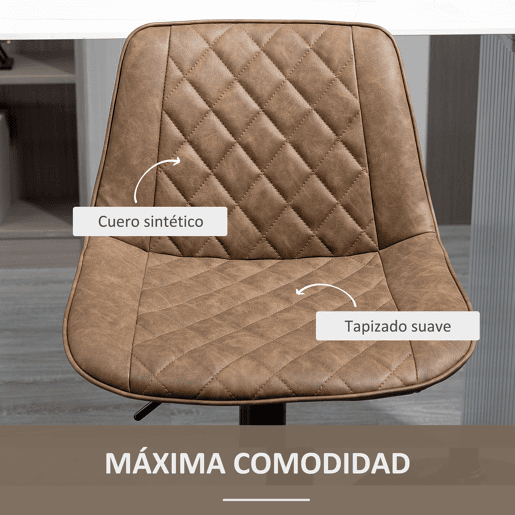 HOMCOM Conjunto de Bancos de Bar Estofados em PU Bancos Altos de Sala de Jantar com Altura Ajustável Assento Giratório e Apoio para os Pés Carga Máxima 120kg 46,5x51x86-106cm Marrom