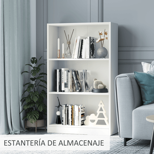 HOMCOM Estante para Livros com 3 Compartimentos de Armazenamento Livros Plantas para Sala de Estar Estúdio Dormitório 62,2x24x102,4cm Branco