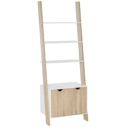 HOMCOM Estante em Forma de Escada de Madeira com 3 Prateleiras e 1 Armário Estante de Estilo Nórdico Moderno 60x40x171cm Carvalho e Branco HOMCOM Estante em Forma de Escada de Madeira com 3 Prateleiras e 1 Armário Estante de Estilo Nórdico Moderno 60x40x171cm Carvalho e Branco