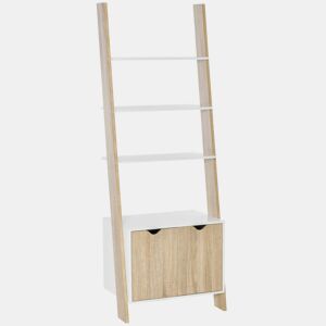 HOMCOM Estante em Forma de Escada de Madeira com 3 Prateleiras e 1 Armário Estante de Estilo Nórdico Moderno 60x40x171cm Carvalho e Branco