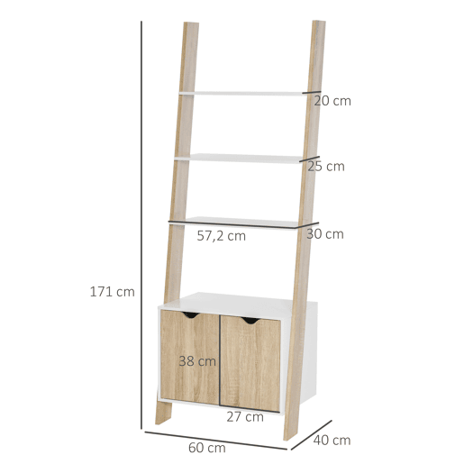 HOMCOM Estante em Forma de Escada de Madeira com 3 Prateleiras e 1 Armário Estante de Estilo Nórdico Moderno 60x40x171cm Carvalho e Branco HOMCOM Estante em Forma de Escada de Madeira com 3 Prateleiras e 1 Armário Estante de Estilo Nórdico Moderno 60x40x171cm Carvalho e Branco