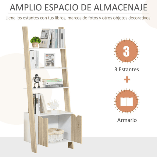 HOMCOM Estante em Forma de Escada de Madeira com 3 Prateleiras e 1 Armário Estante de Estilo Nórdico Moderno 60x40x171cm Carvalho e Branco HOMCOM Estante em Forma de Escada de Madeira com 3 Prateleiras e 1 Armário Estante de Estilo Nórdico Moderno 60x40x171cm Carvalho e Branco