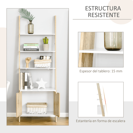 HOMCOM Estante em Forma de Escada de Madeira com 3 Prateleiras e 1 Armário Estante de Estilo Nórdico Moderno 60x40x171cm Carvalho e Branco HOMCOM Estante em Forma de Escada de Madeira com 3 Prateleiras e 1 Armário Estante de Estilo Nórdico Moderno 60x40x171cm Carvalho e Branco