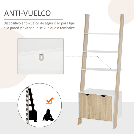HOMCOM Estante em Forma de Escada de Madeira com 3 Prateleiras e 1 Armário Estante de Estilo Nórdico Moderno 60x40x171cm Carvalho e Branco HOMCOM Estante em Forma de Escada de Madeira com 3 Prateleiras e 1 Armário Estante de Estilo Nórdico Moderno 60x40x171cm Carvalho e Branco