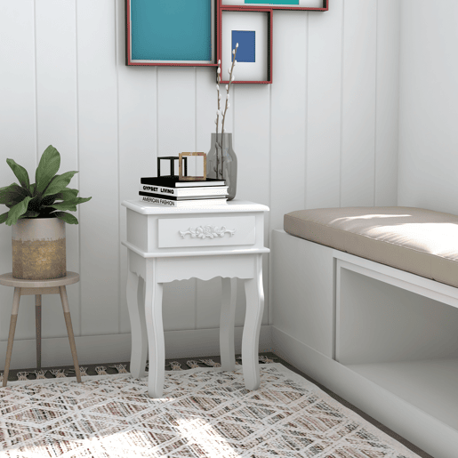 HOMCOM Mesa de Cabeceira com 1 Gaveta Mesa Auxiliar de Madeira para Dormitório Sala de Estar Estilo Moderno 40x35x60cm Branco
