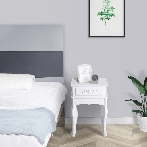 HOMCOM Mesa de Cabeceira com 1 Gaveta Mesa Auxiliar de Madeira para Dormitório Sala de Estar Estilo Moderno 40x35x60cm Branco