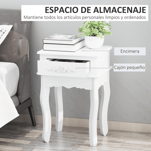 HOMCOM Mesa de Cabeceira com 1 Gaveta Mesa Auxiliar de Madeira para Dormitório Sala de Estar Estilo Moderno 40x35x60cm Branco