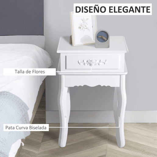 HOMCOM Mesa de Cabeceira com 1 Gaveta Mesa Auxiliar de Madeira para Dormitório Sala de Estar Estilo Moderno 40x35x60cm Branco