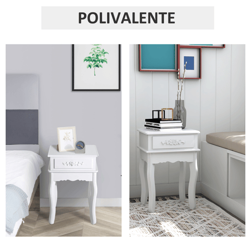 HOMCOM Mesa de Cabeceira com 1 Gaveta Mesa Auxiliar de Madeira para Dormitório Sala de Estar Estilo Moderno 40x35x60cm Branco