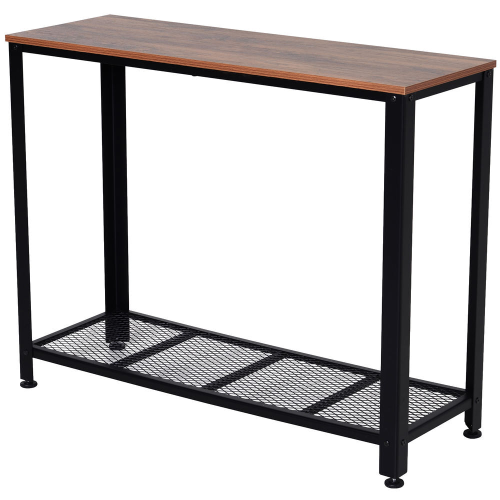 Homcom mesa de consola industrial mesa de entrada con estante inferior de malla metálica carga 30 kg 101x35x80 cm marrón y negro
