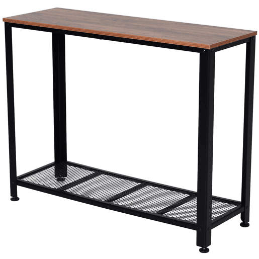 HOMCOM Mesa Consola Industrial Mesa de Entrada com Prateleira Inferior de Malha Metálica Carga 30 kg 101x35x80 cm Marrom e Preto