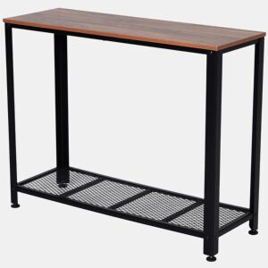 HOMCOM Mesa Consola Industrial Mesa de Entrada com Prateleira Inferior de Malha Metálica Carga 30 kg 101x35x80 cm Marrom e Preto
