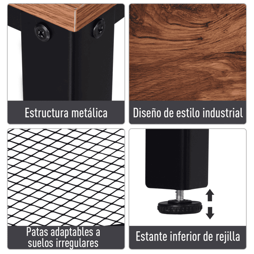HOMCOM Mesa Consola Industrial Mesa de Entrada com Prateleira Inferior de Malha Metálica Carga 30 kg 101x35x80 cm Marrom e Preto