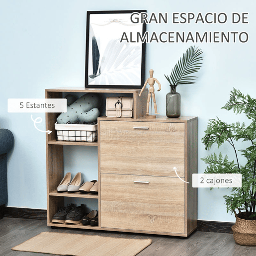 HOMCOM Sapateira de Madeira com Prateleiras Armário para Sapatos de Entrada Corredor Organizador de Sapatos Organizador Multifuncional de Armazenamento 101,5x25,5x98cm Madeira