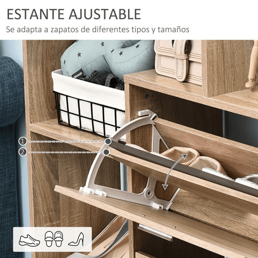 HOMCOM Sapateira de Madeira com Prateleiras Armário para Sapatos de Entrada Corredor Organizador de Sapatos Organizador Multifuncional de Armazenamento 101,5x25,5x98cm Madeira