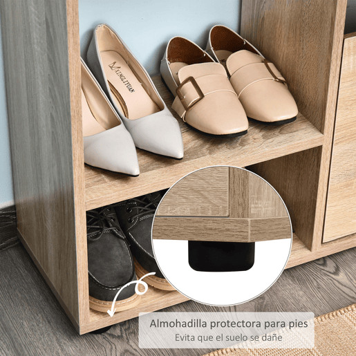HOMCOM Sapateira de Madeira com Prateleiras Armário para Sapatos de Entrada Corredor Organizador de Sapatos Organizador Multifuncional de Armazenamento 101,5x25,5x98cm Madeira