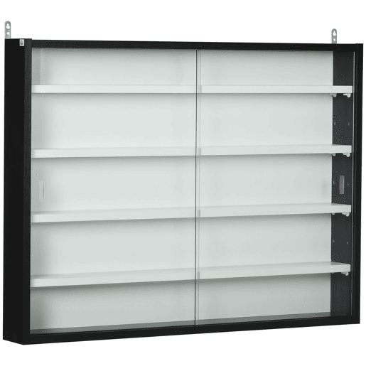 HOMCOM Vitrina Expositora de 5 Níveis para Coleções, Vitrina de Parede, com Prateleiras Ajustáveis e 2 Portas de Vidro Deslizantes, para Perfumes e Itens Decorativos, 80x9,5x60 cm, Branco e Preto