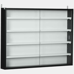 HOMCOM Vitrina Expositora de 5 Níveis para Coleções, Vitrina de Parede, com Prateleiras Ajustáveis e 2 Portas de Vidro Deslizantes, para Perfumes e Itens Decorativos, 80x9,5x60 cm, Branco e Preto