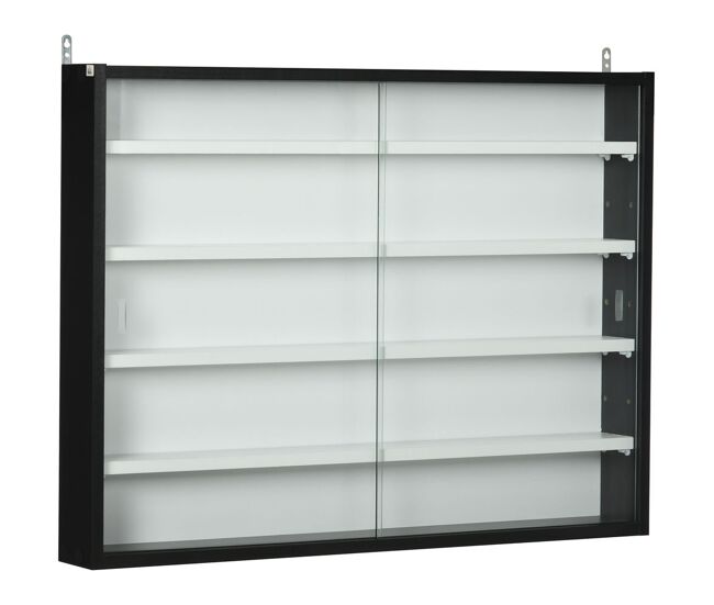 Homcom vitrina expositora para colecciones de 5 niveles, vitrina de pared, con estantes ajustables y 2 puertas correderas de vidrio, para perfumes, figuras de decoración, 80x9,5x60 cm, blanco y negro