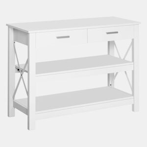 HOMCOM Mesa de console de estilo moderno com 2 gavetas e prateleiras inferiores 105x40x76 cm Branco