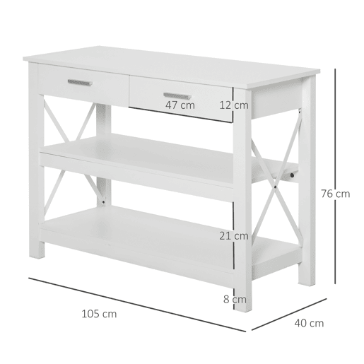 HOMCOM Mesa de console de estilo moderno com 2 gavetas e prateleiras inferiores 105x40x76 cm Branco